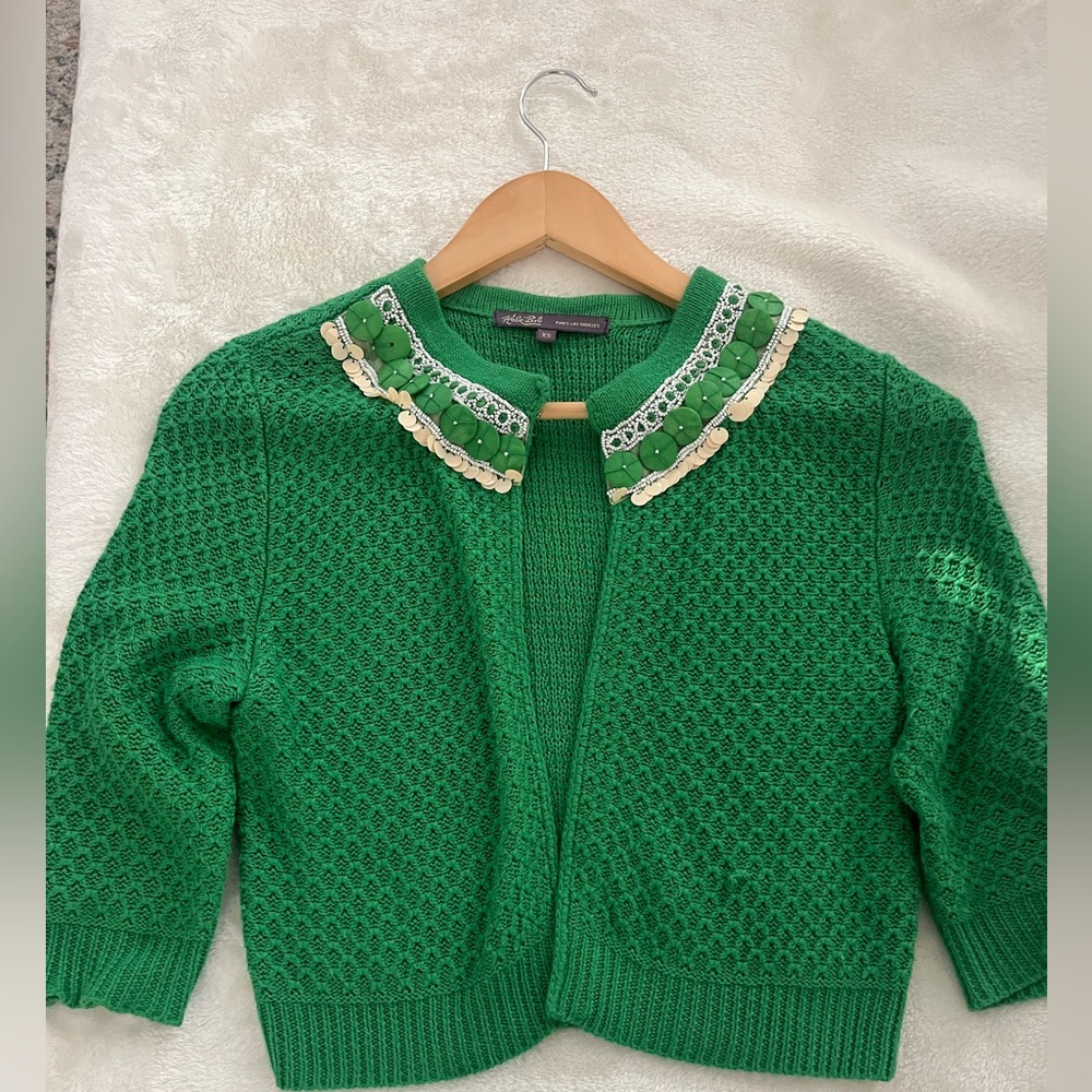 Aris Green Embellished Knit Cardigan
